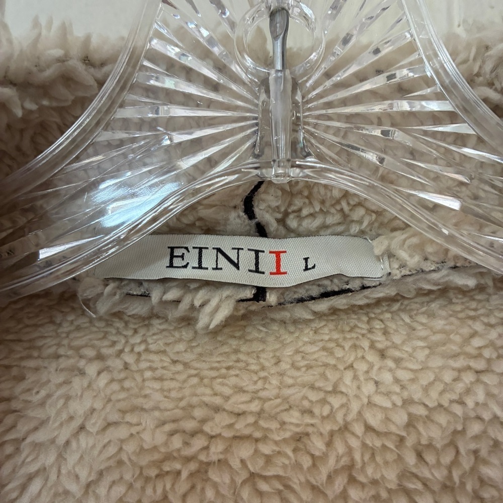 EINII Women's Brown Faux Leather Sherpa Lined Embroidered Back Flyaway Jacket L - Picture 8 of 9